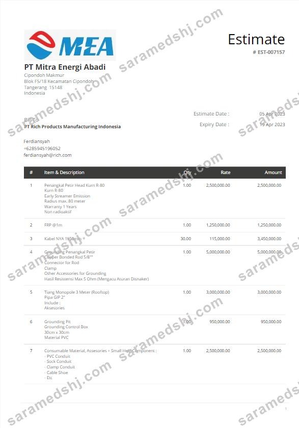 INDONESIA MEA utility bill Word and PDF template